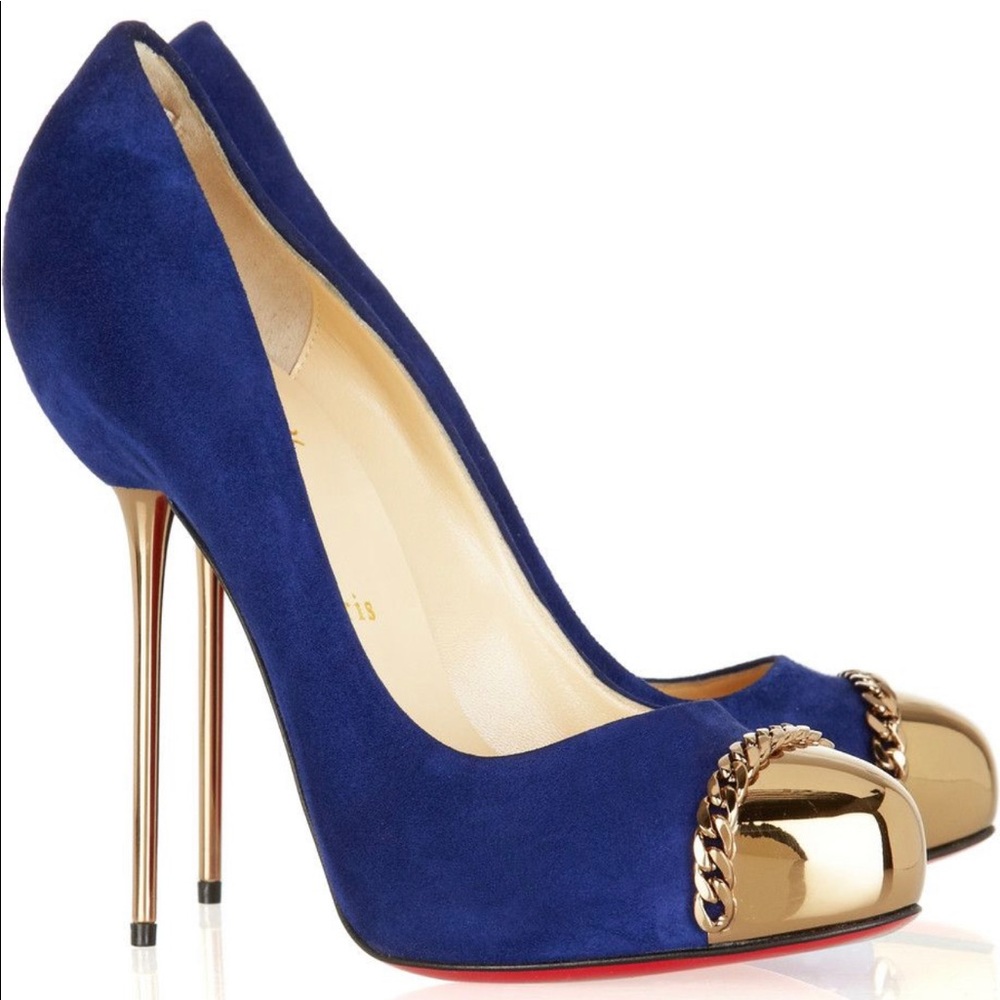 Blue suede metal stiletto